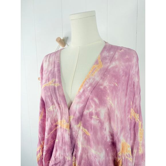 Young Fabulous & Broke Tia Tie Dye Kimono Crop Top Size Large Pink Peach - Picture 2 of 9